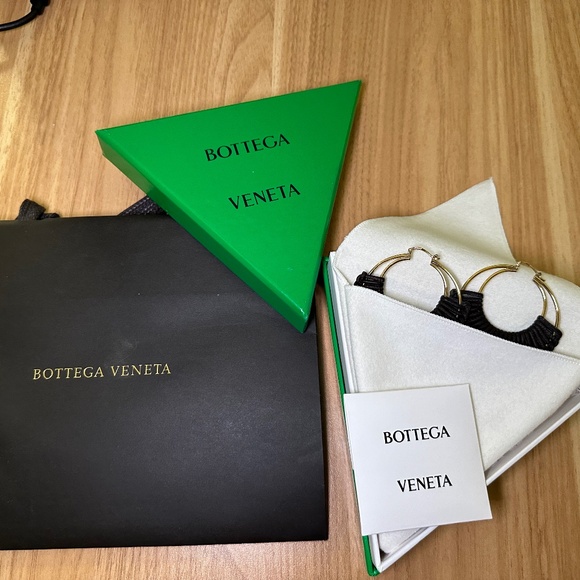 Bottega Veneta Gold & Brown Braided Hoop Earrings - Picture 2 of 7